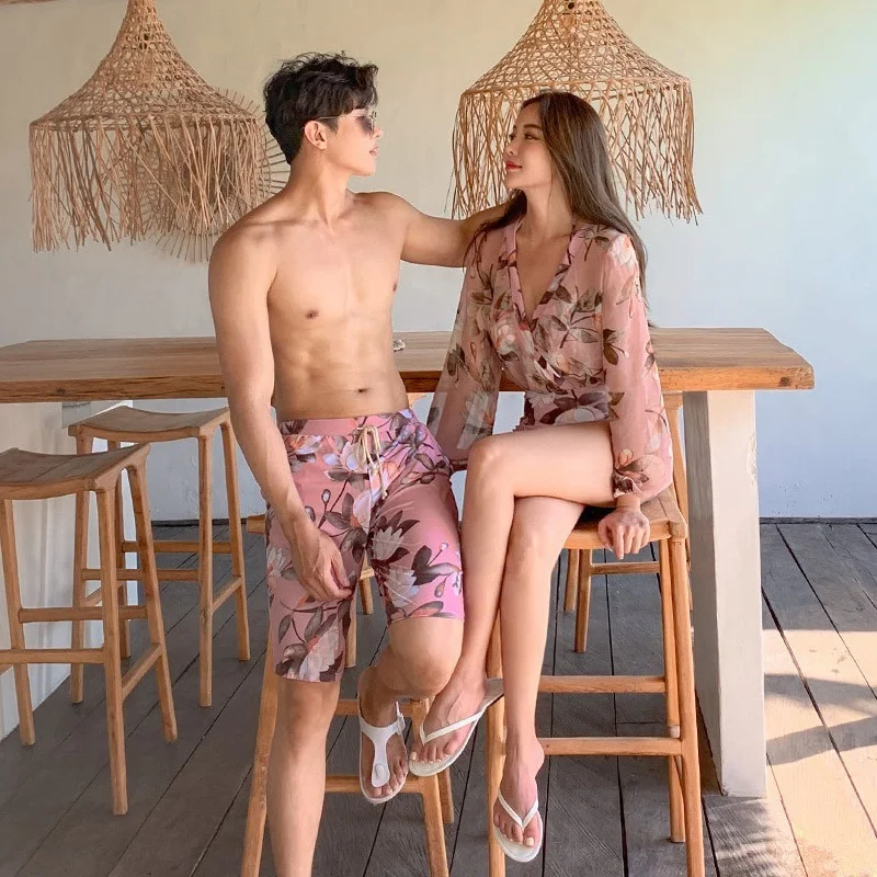 2021 Couple Swimsuit Korea One-Piece Swimsuit Long Sleeve Slim Conservative Swimsuit Hot Spring Swimsuit