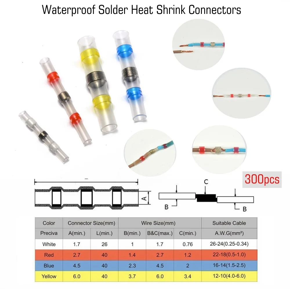 EPMAN 300Pcs Solder Seal Sleeve Heat Shrink Butt Waterproof 26-10 AWG Wire Splice Connector EP307GP300 | Автомобили и мотоциклы