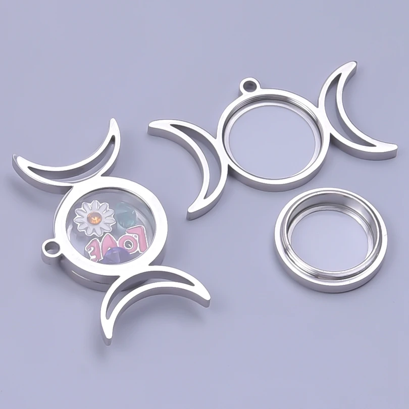 

2pcs Vintage Witch Accessories Sun Moon Lockets For Jewelry Making Floating Stainless Steel Charm Glass Locket Pendant Materials