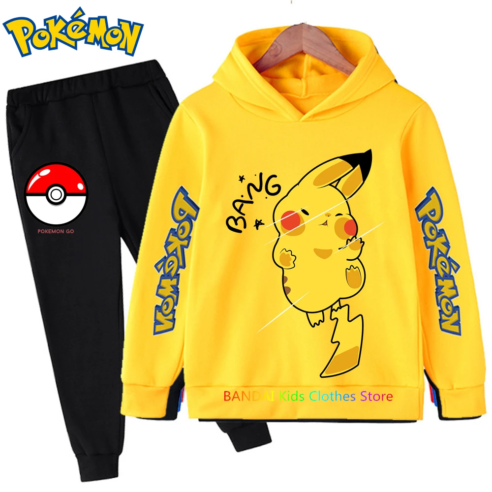 

3-14Y Kids Baby Boy Clothes Pokemon Hoodie Sets 2Pcs Long Sleeve Pikachu Tops+Pants Child Boy Cartoon Stree Wear Outfits 2023