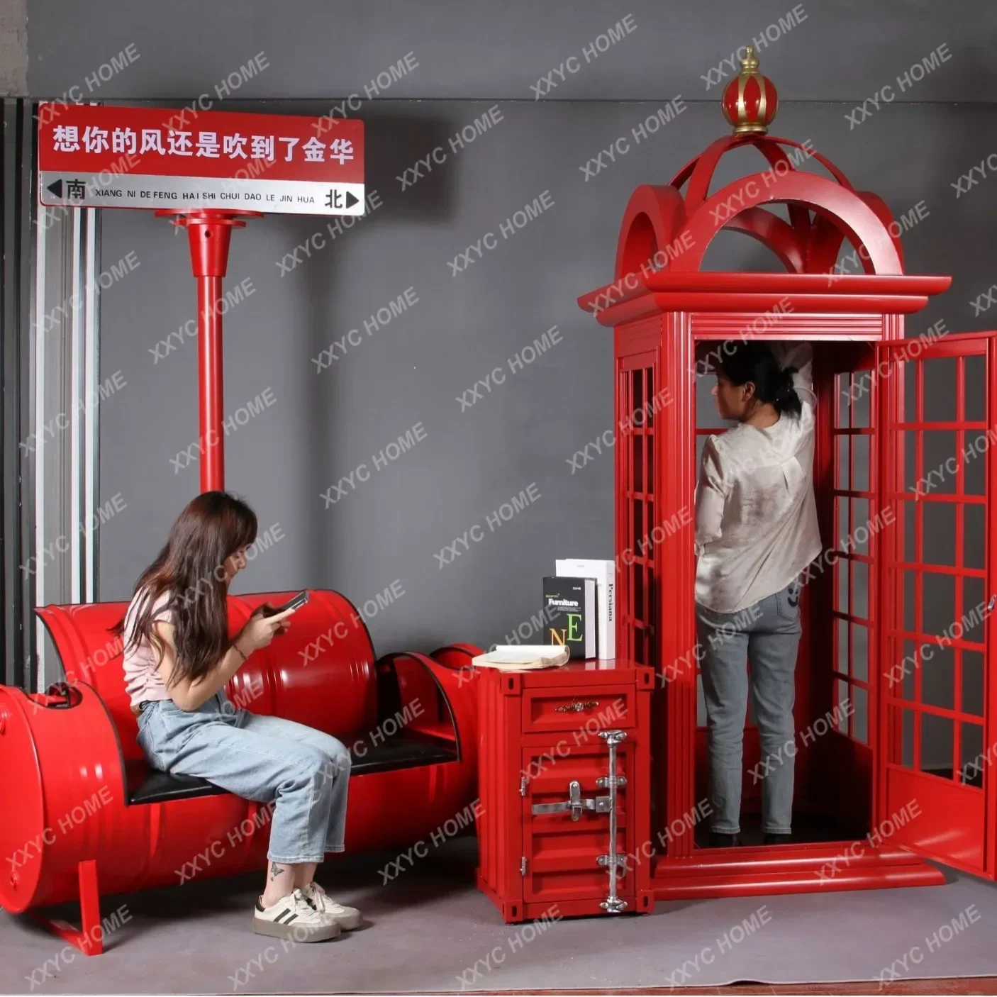 Retro Telephone Booth Decoration Creative Post Box Model Wrought Iron Mailbox Cafe Decorations Showcase Tool