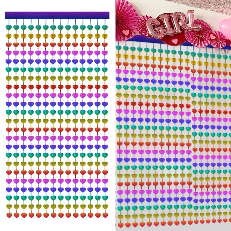 

100*180cm Glitter Heart String Garlands Love Heart Rain Curtain Fringe Tasse for Wedding Party Decoration Door Window Backdrop