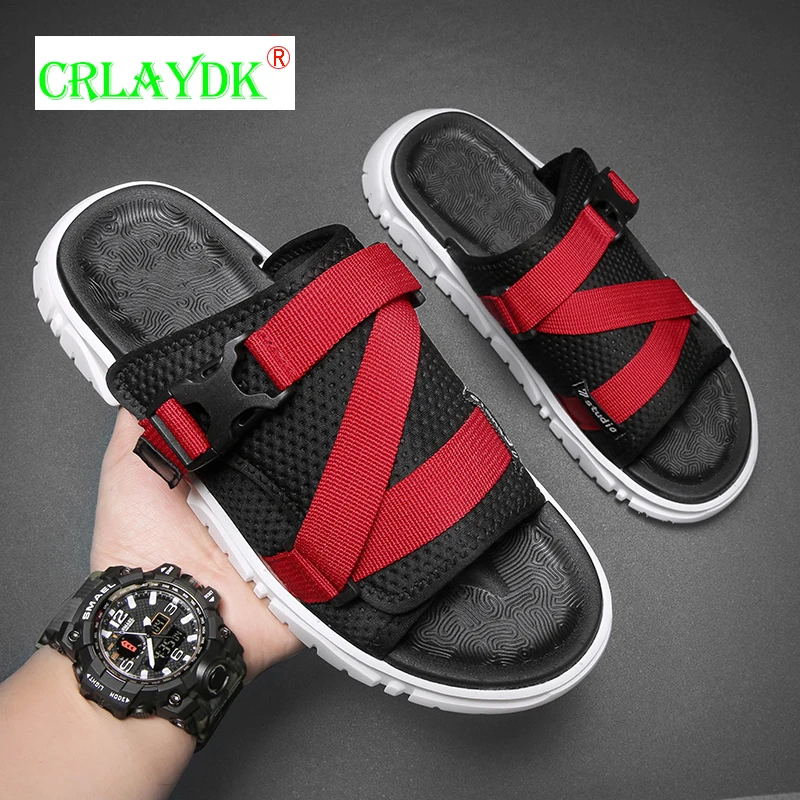 

CRLAYDK Platform Men's Summer Slippers Open Toe Mesh Breathable Strap Sandals Outdoor Indoor Casual Anti-skidding Beach Shoes