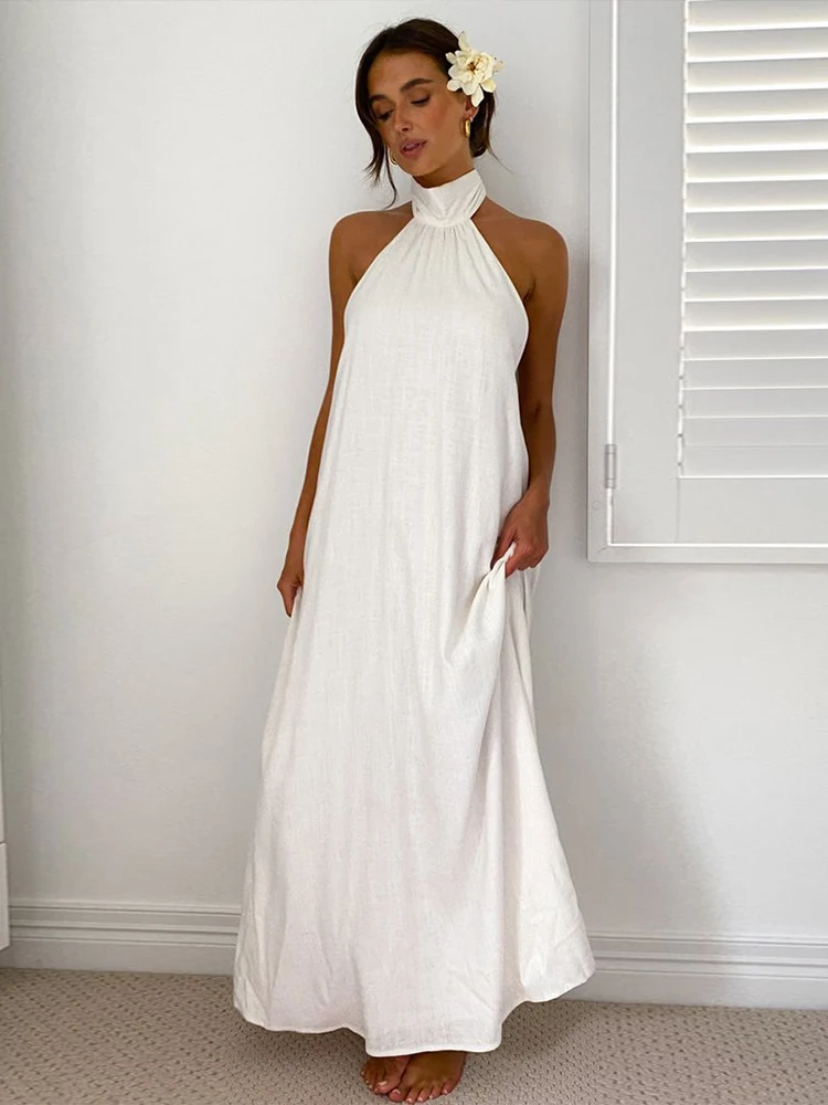 

Женское платье-макси без рукавов, с открытой спиной и цветочным принтом