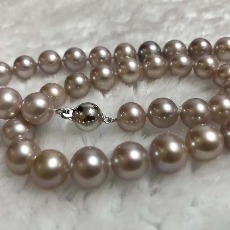 ELEISPLJEWELRY AAA GORGEOUS Purple 8-9MM Round Pearls Necklace G14K Clasp For Marry Gift #2300112