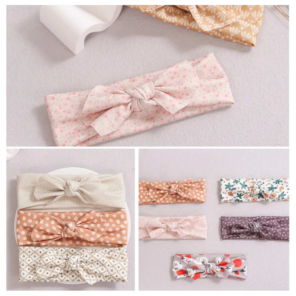 

Floral Print Baby girl Headband Set Girls Bow Knotted Headbands Soft Nylon Elastic Hair Bows Baby Turban Baby Hair Accessories