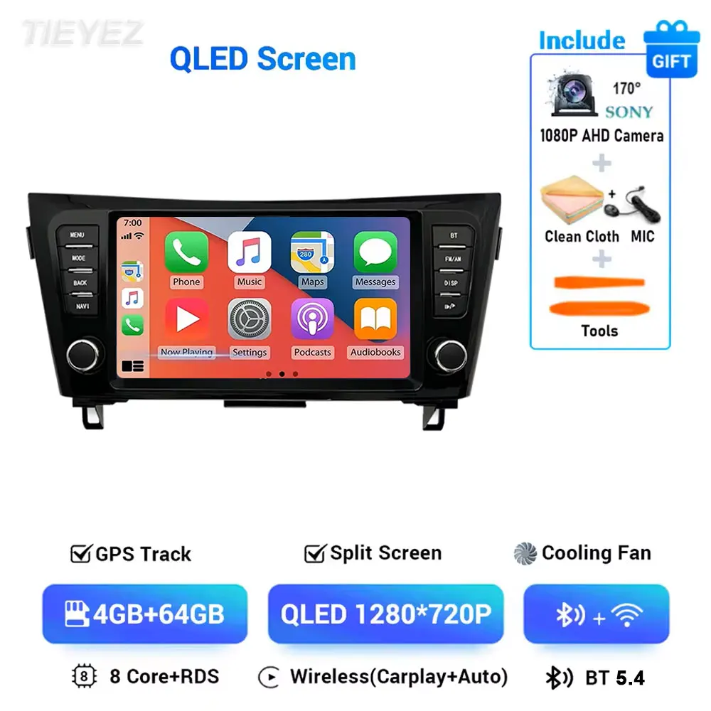 

Android 15 2K Carplay автомобильный радиоприемник мультимедиа для Nissan X-Trail J11 Qashqai 2014-2020 стерео NO 2din 4G WIFI BT DSP GPS DVD