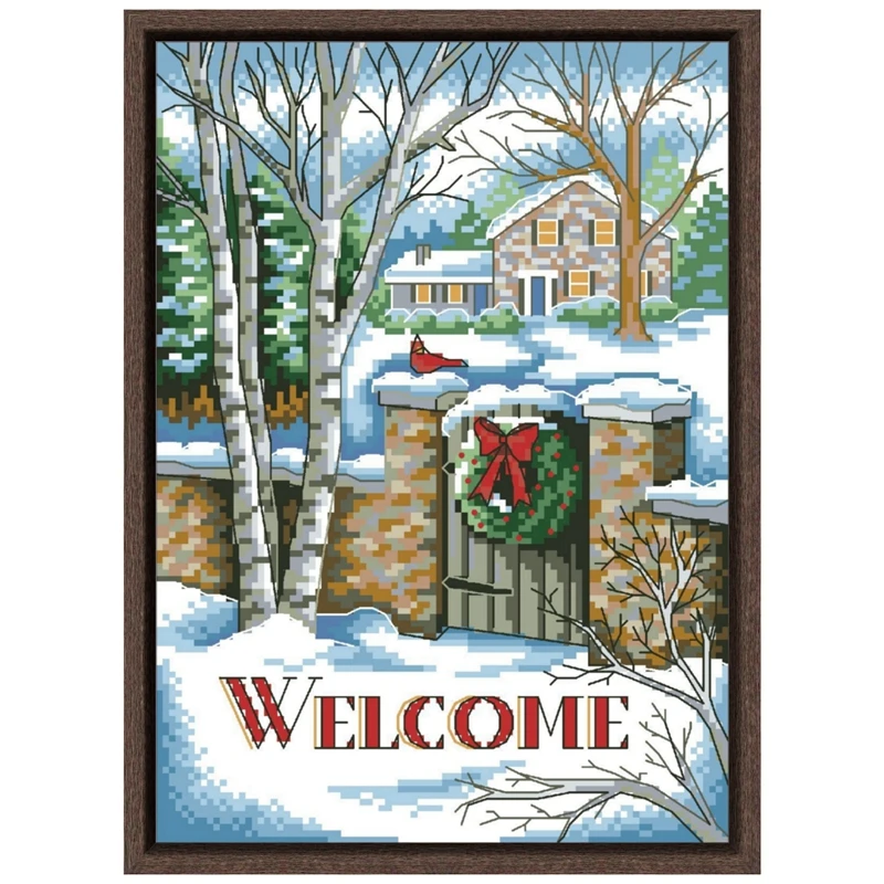 

Welcome cross stitch kits winter snow 18ct 14ct 11ct white fabric cotton thread DIY embroidery kit for beginners