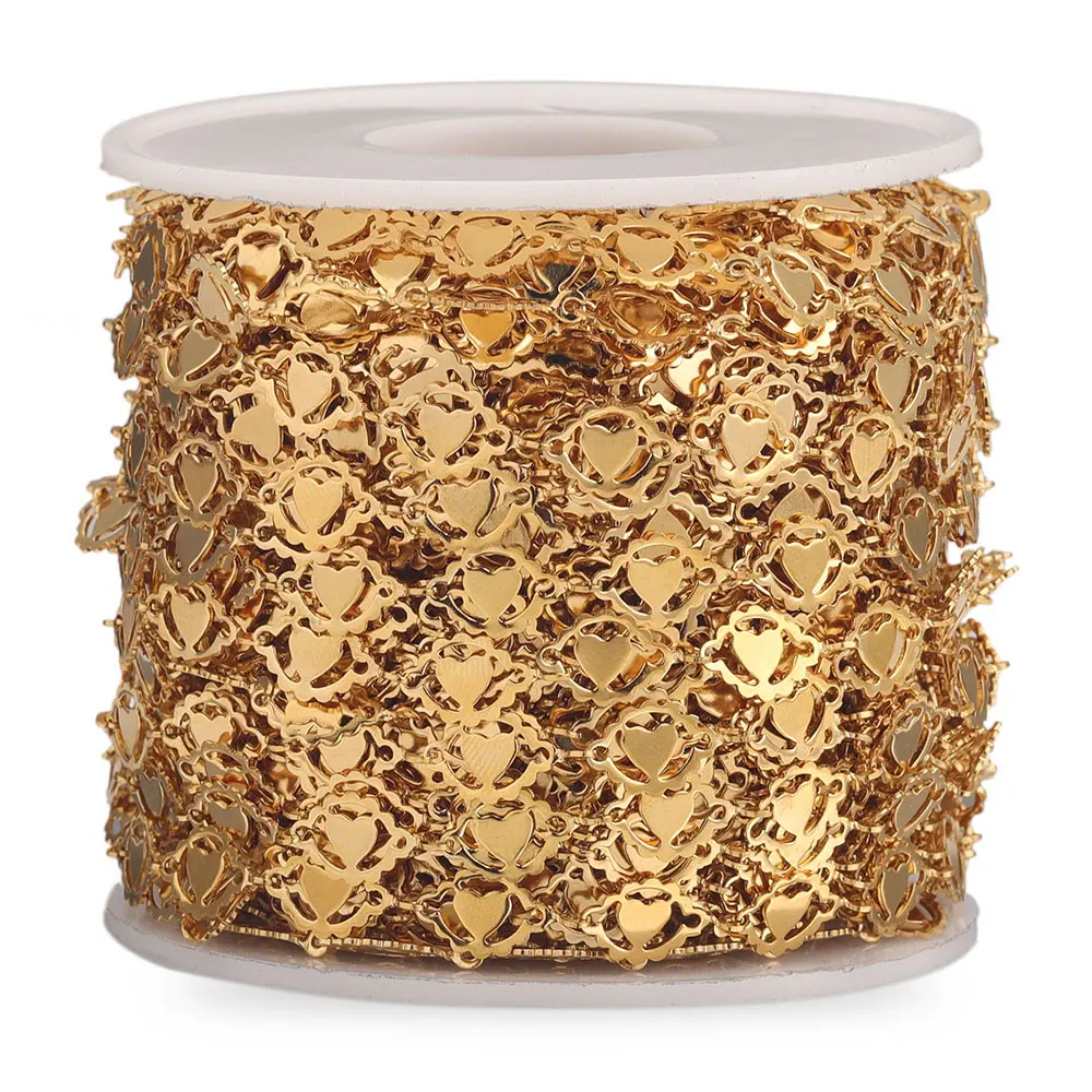 

1 Meter 7mm Width Stainless Steel Gold Heart Chain Cuban for DIY Keychain Necklace Bracelet Making Wholesale Craft Bulk Items