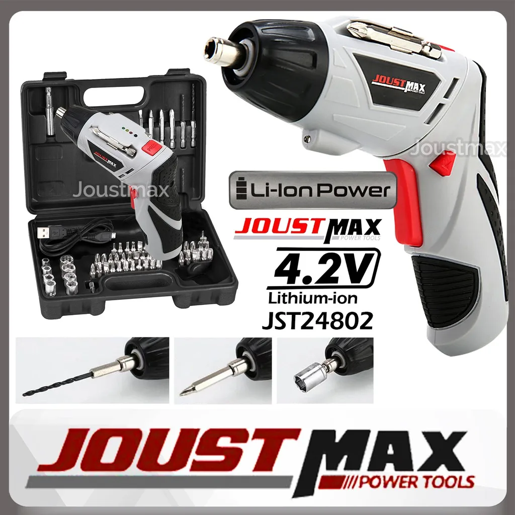 

New 47pcs Joustmax / MacePlus Rechargeable Cordless Screwdriver Drill Machine 4.2V JST24802 /4.2V MT-CS4.2KIT /4.0VJST24806L