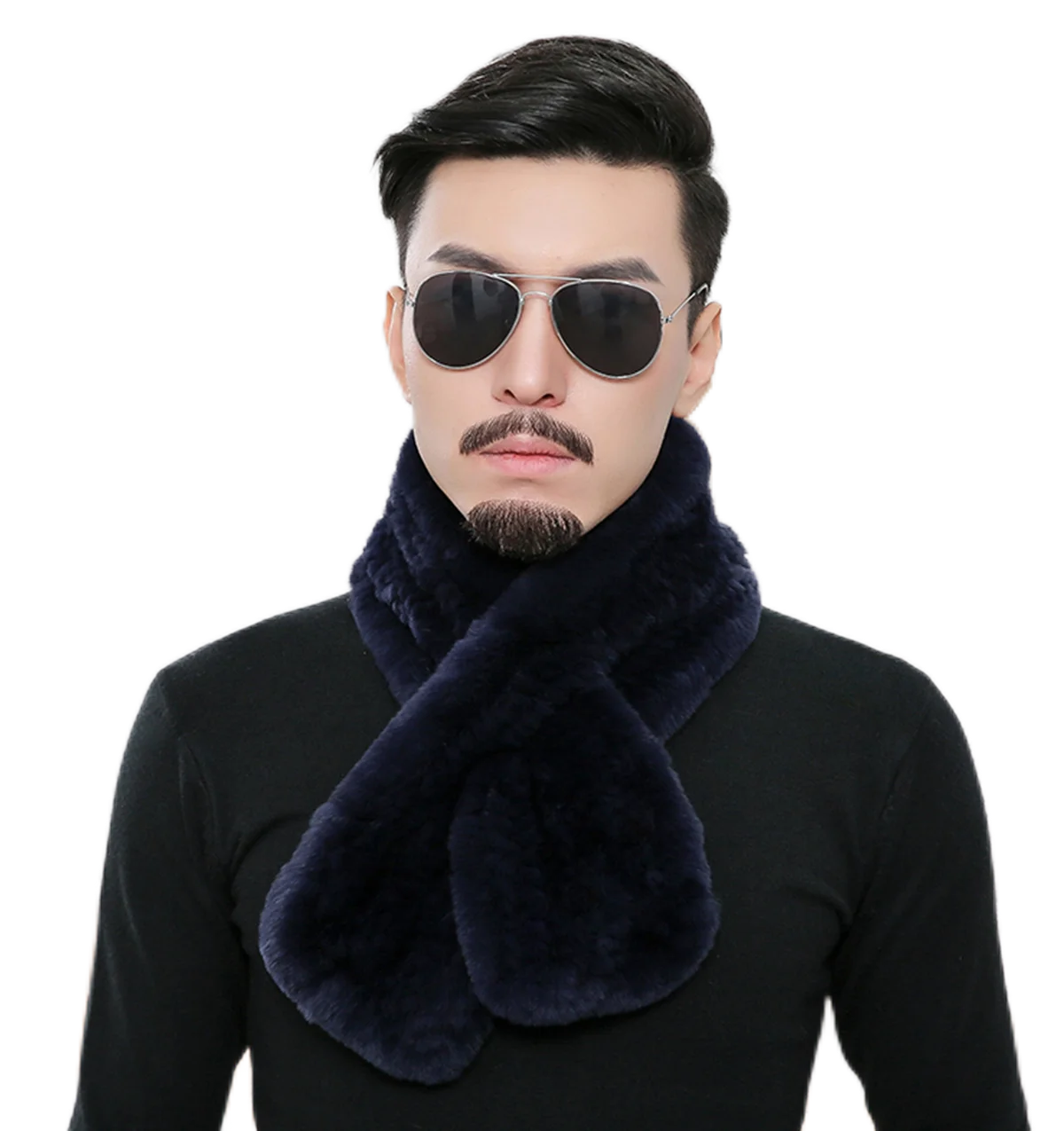 

Мужской зимний теплый шейный платок, ручной вязки, синий, черный