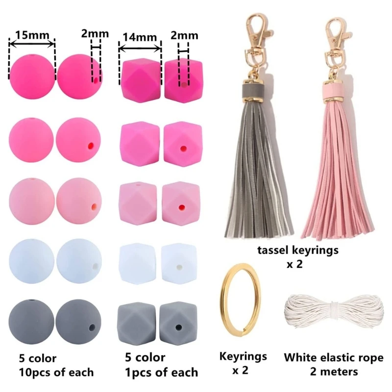 

55Pcs 15/14mm Silicone Beads Bulk for Keychain Making Assorted Colorful Bead