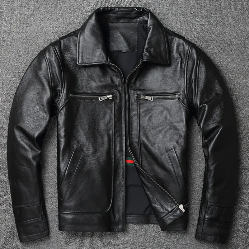 Кожаная куртка большого размера из 100% верхнего слоя воловьей кожи в стиле ретро