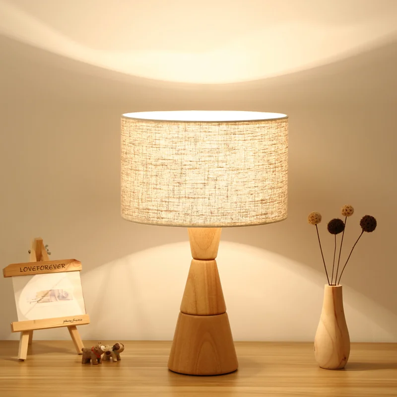 

Creative Vintage Solid Wood Led Table Lamps Living Room Bedroom Bedside Fabric Bedside Lamp Ambient Lights Home Decor