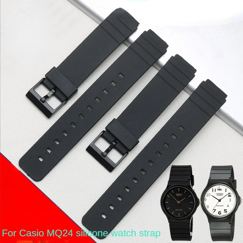

Silicone Watch Strap for Casio MQ-24 MQ-58 Mw59 Raised Mouth Internet Celebrity Small Black Watch Rubber Watch Band 16mm