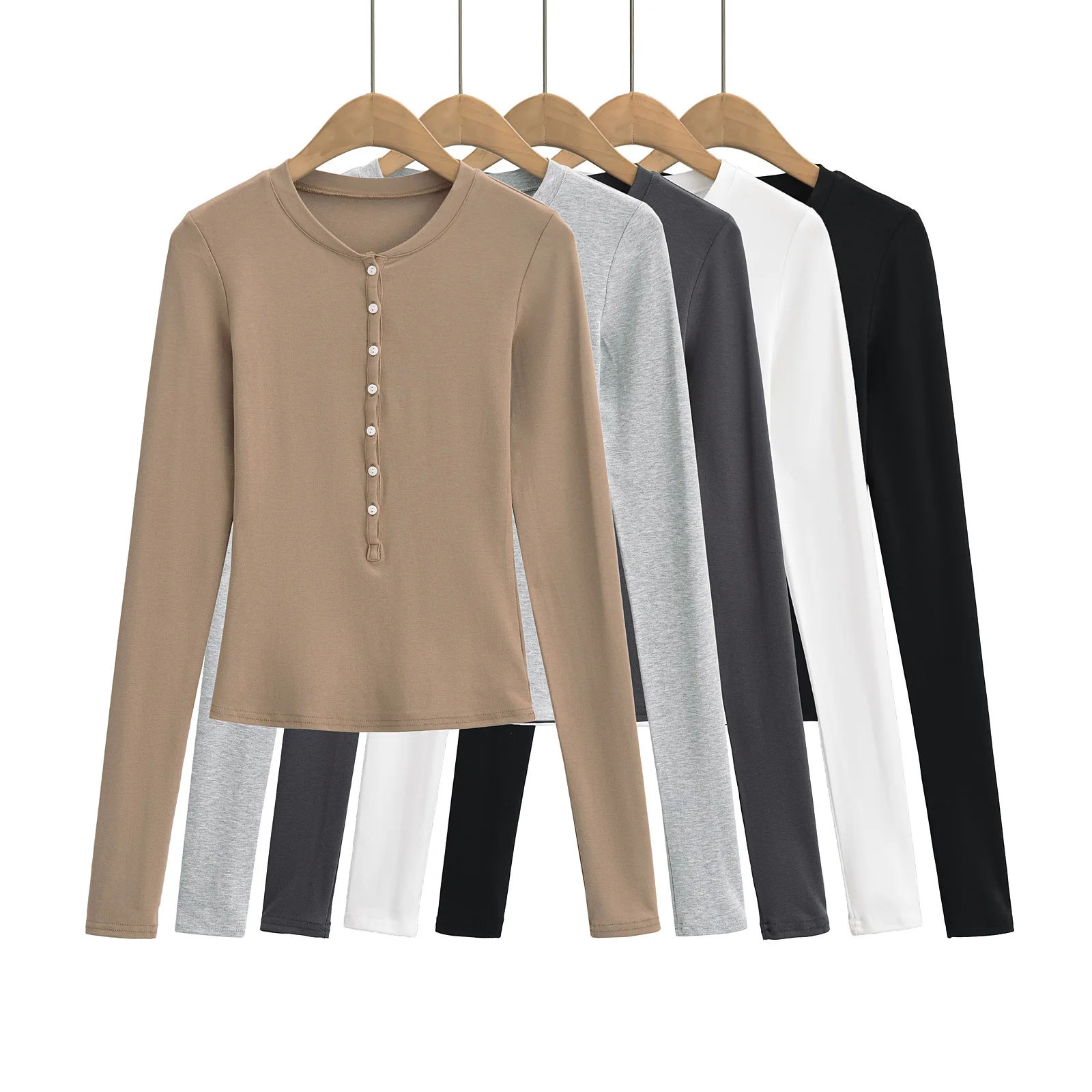 Женский однотонный топ на пуговицах с круглым вырезом и длинным рукавом