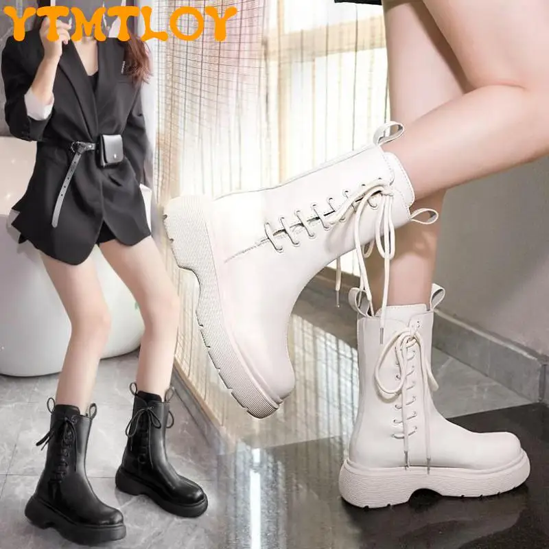 

British Style Martin Boots 2021 Autumn New Wild Casual Thick-soled Increased Slimming Short Boots Female Ins Explosion Boots Wom