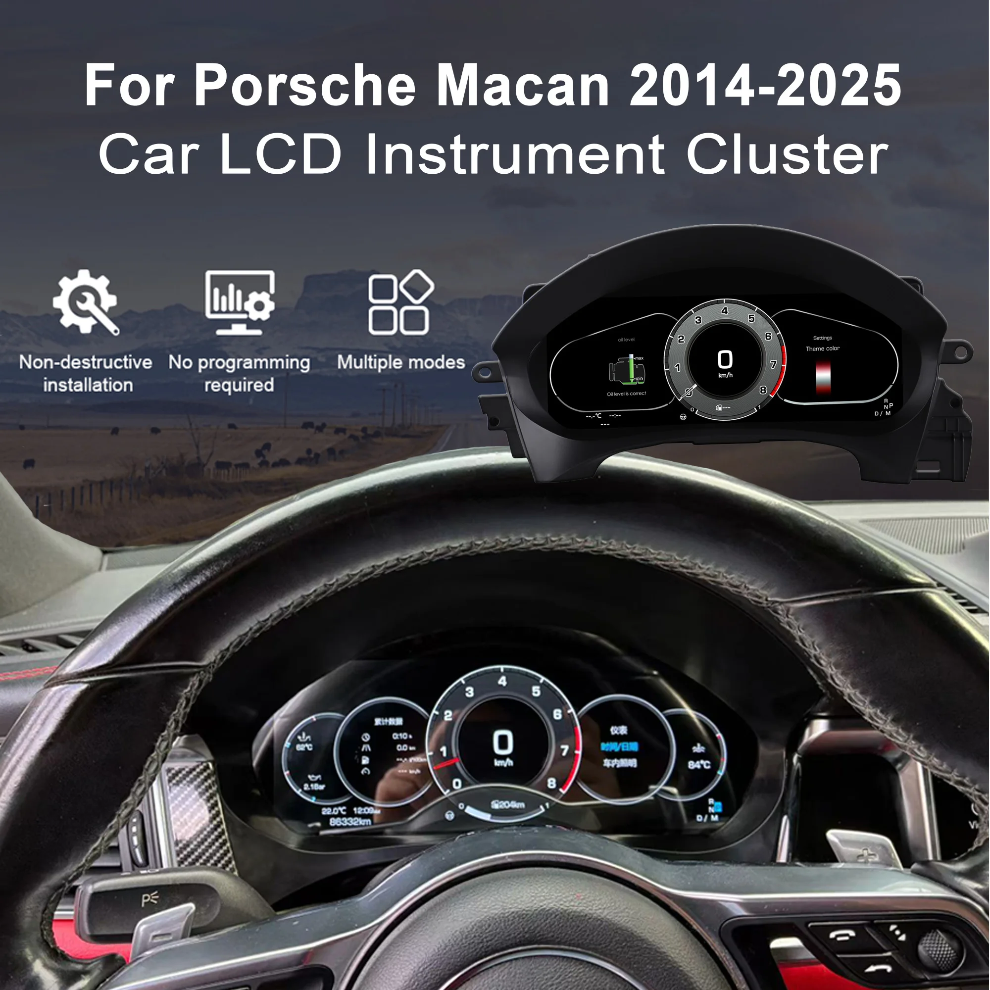 Фото Цифровая приборная панель для Porsche Macan 2014-2025 с беспроводным CarPlay, спидометром, дисплеем приборной панели, 10.25-дюймовым HD LCD-экраном виртуальной кабины №3
