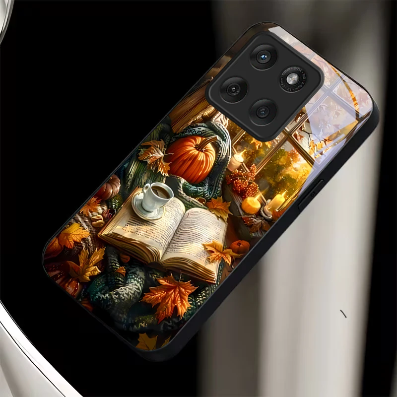 Фото Чехол для телефона из черного стекла с осенним декором для Motorola Moto Edge 60 70 20 Lite 30 Pro 40 50 Ultra G45 G54 G55 75 84 №4