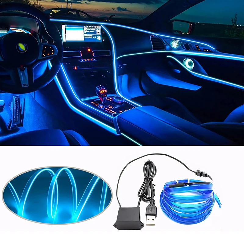 

Car Interior Led Decorative Lamp EL Wiring Neon Strip For Auto DIY Flexible LED Ambient Lights Atmosphere Lamp Car Accessories