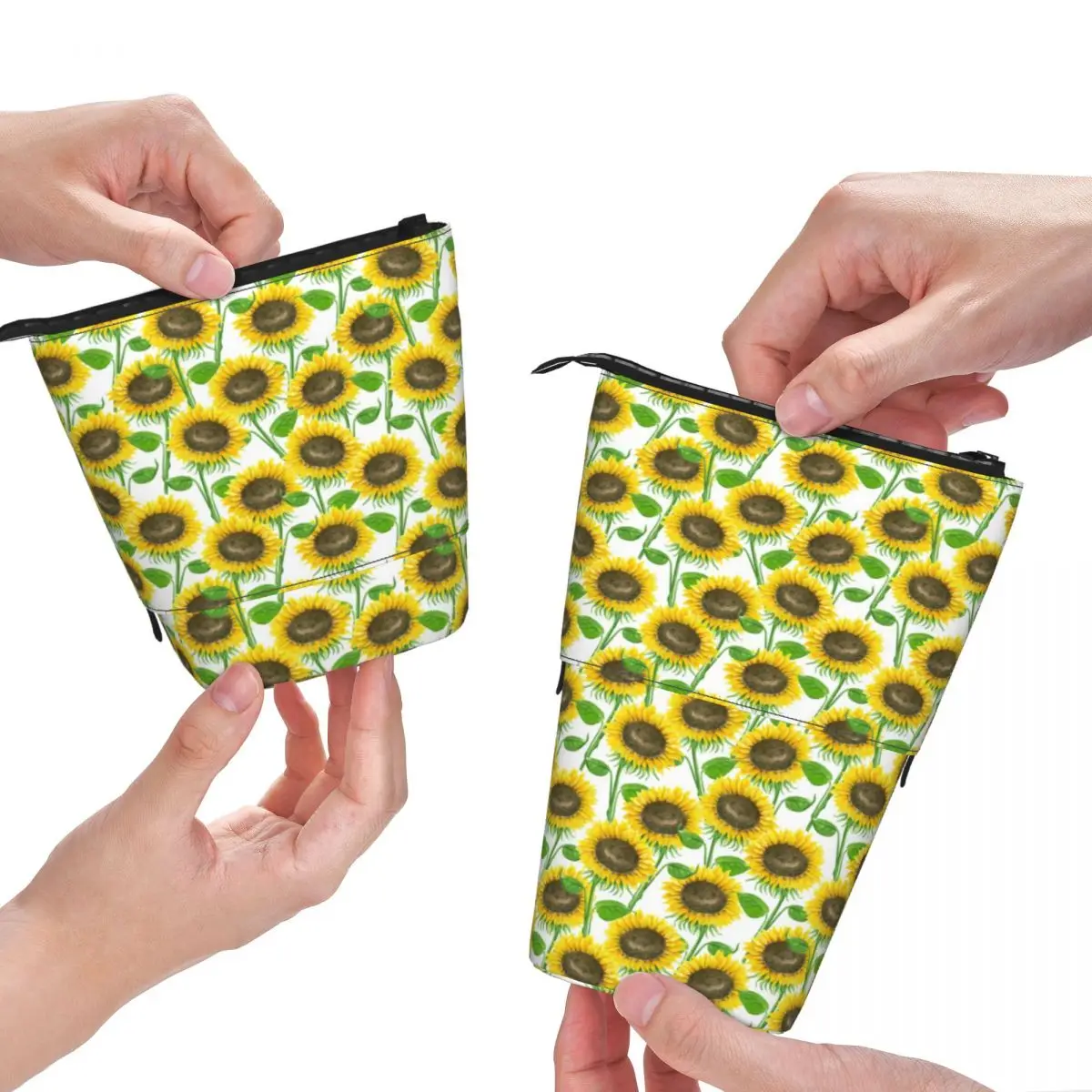 

Sunflower Watercolor Fold Pencil Case Nature Flower Leaves Stationery Simple Standing Pencil Box Girls Boys Pen Bags