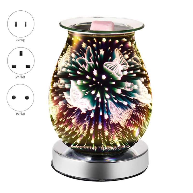 

3D Contact Butterfly Aromatherapy Machine Glass Electric Wax Melt Warmer Warmer Essential Oil Aromatherapy Lamp