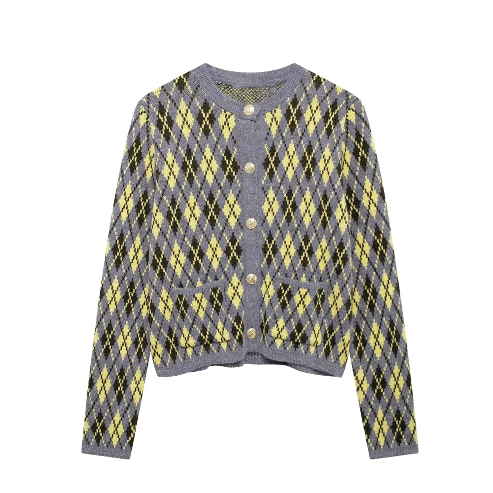 PB &amp ZA женский облегающий однобортный кардиган с круглым вырезом осенне-зимний