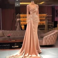 luxury evening dresses mermaid long sleeves appliques beaded long turkey dubai saudi arabic evening gown prom dresses
