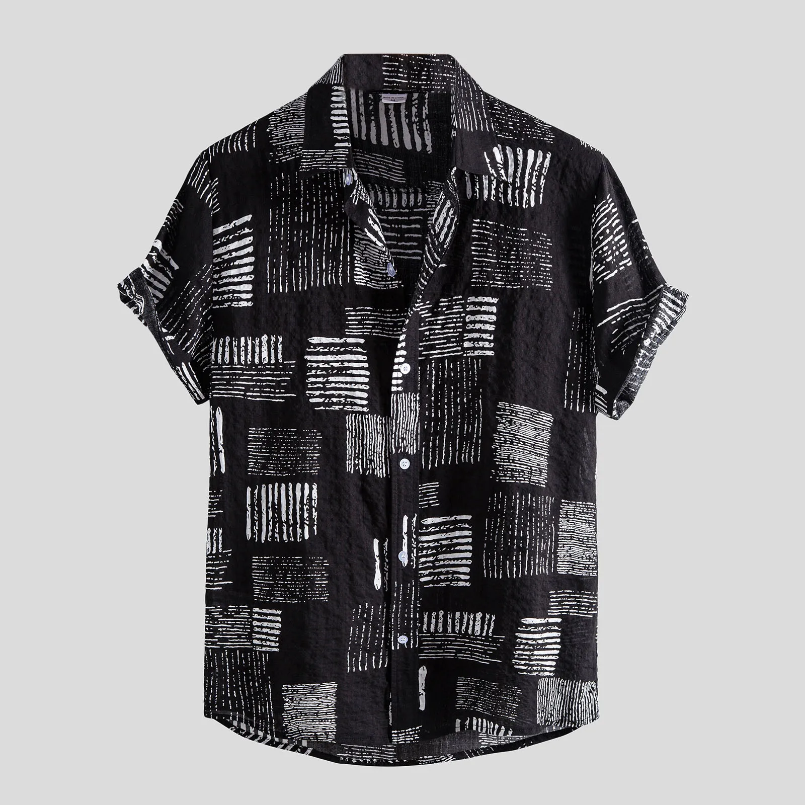 

Black White Splice Men Shirt Casual Baggy Beach Hawaiian Blouse Short Sleeve Button Retro Shirts Tops 2023 Summer Chemise Homme