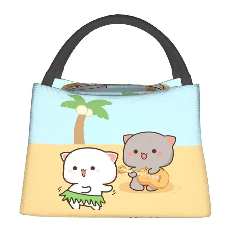 Изолированные сумки для обеда Peach And Goma Play Ghitar женщин пара Mochi Cat Cooler термобокс
