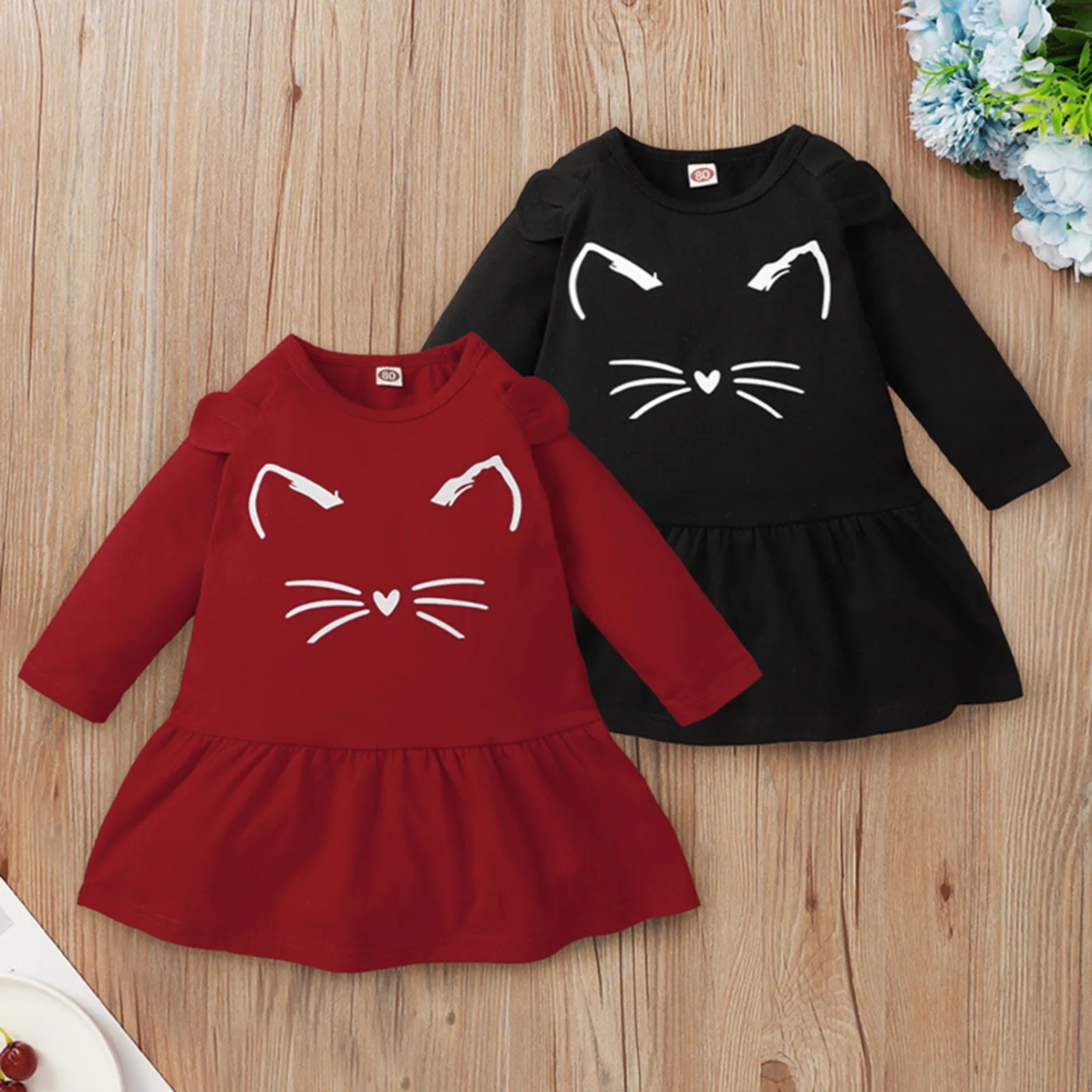 

Long Baby Cat Infant Sleeve 3D Ear Print Dress Outfits Girls Princess Girls Dress&Skirt Girl Dresses 3 Years