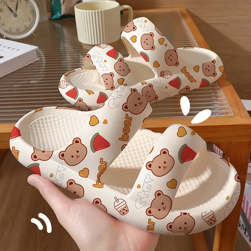

Women Summer Thick Sole Slippers Soft Platform Open Toe Slides Non-Slip Home Shoes Cute Cartoon Beach Sandals Female EVA Shoes