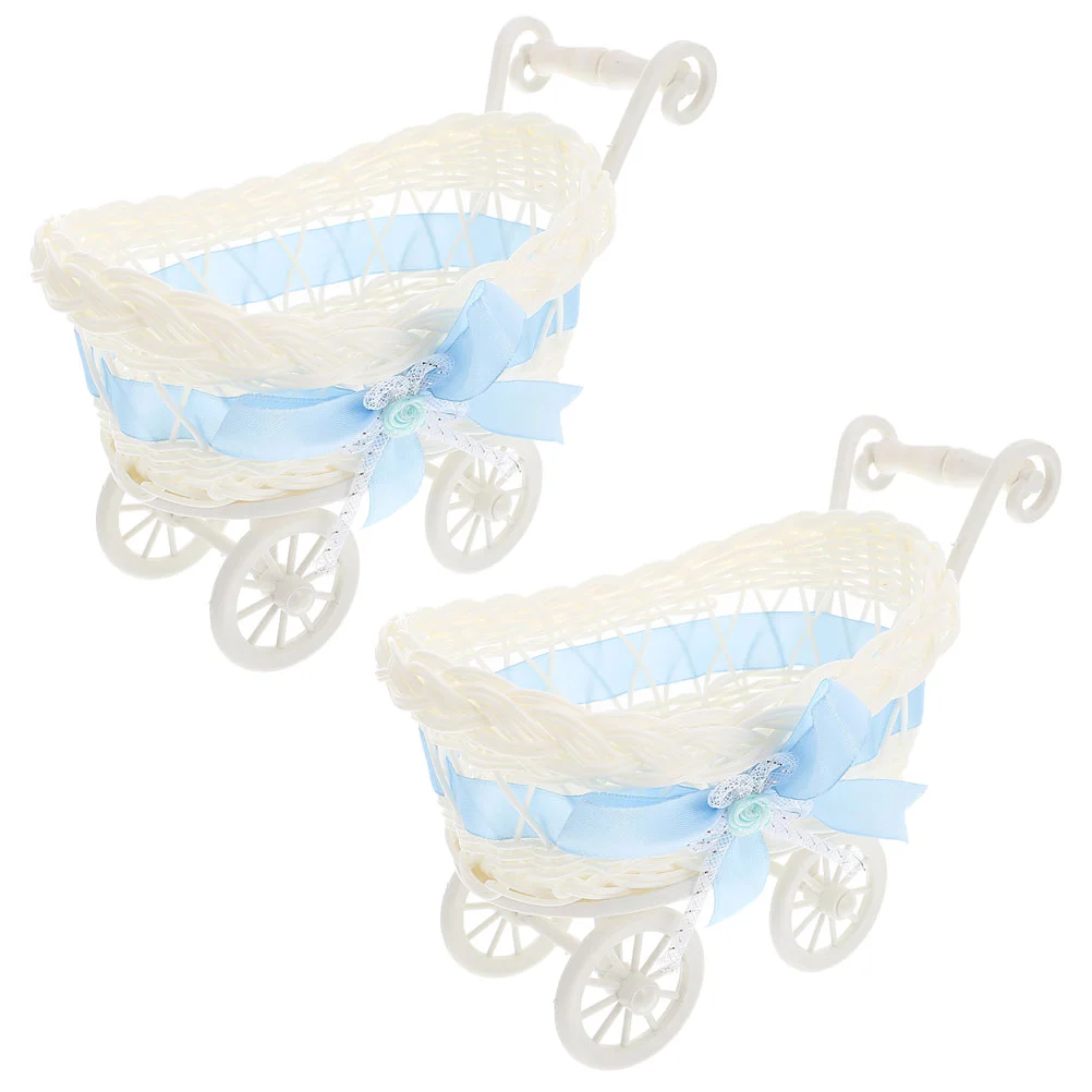 

Basket Baby Stroller Cart Centerpiece Carriage Candy Flower Wicker Shopping Mini Decor Cute Home Shower Pram Woven Rattan Toy