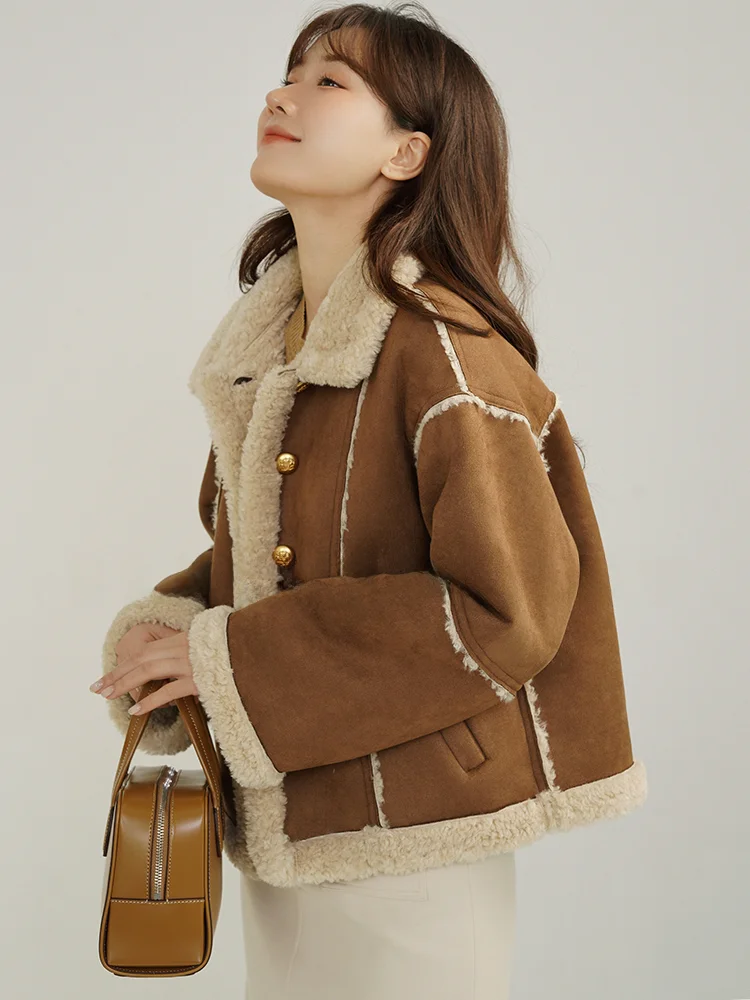 Женская зимняя куртка из шерсти ягненка с мехом кролика