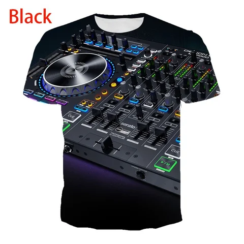 Футболки унисекс с клавиатурой для ночного клуба и диджея, футболки с 3D принтом музыкальных инструментов в стиле хип-хоп, для вечеринки, искусственные повседневные топы