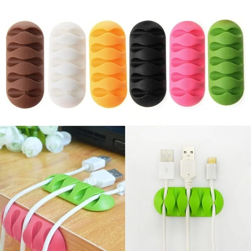 

Desktop Phone Cables Silicone Tie Fixer Five-hole Cable Fixer Cord Earphone Holder Charger Wire Fixing Device Wire Management