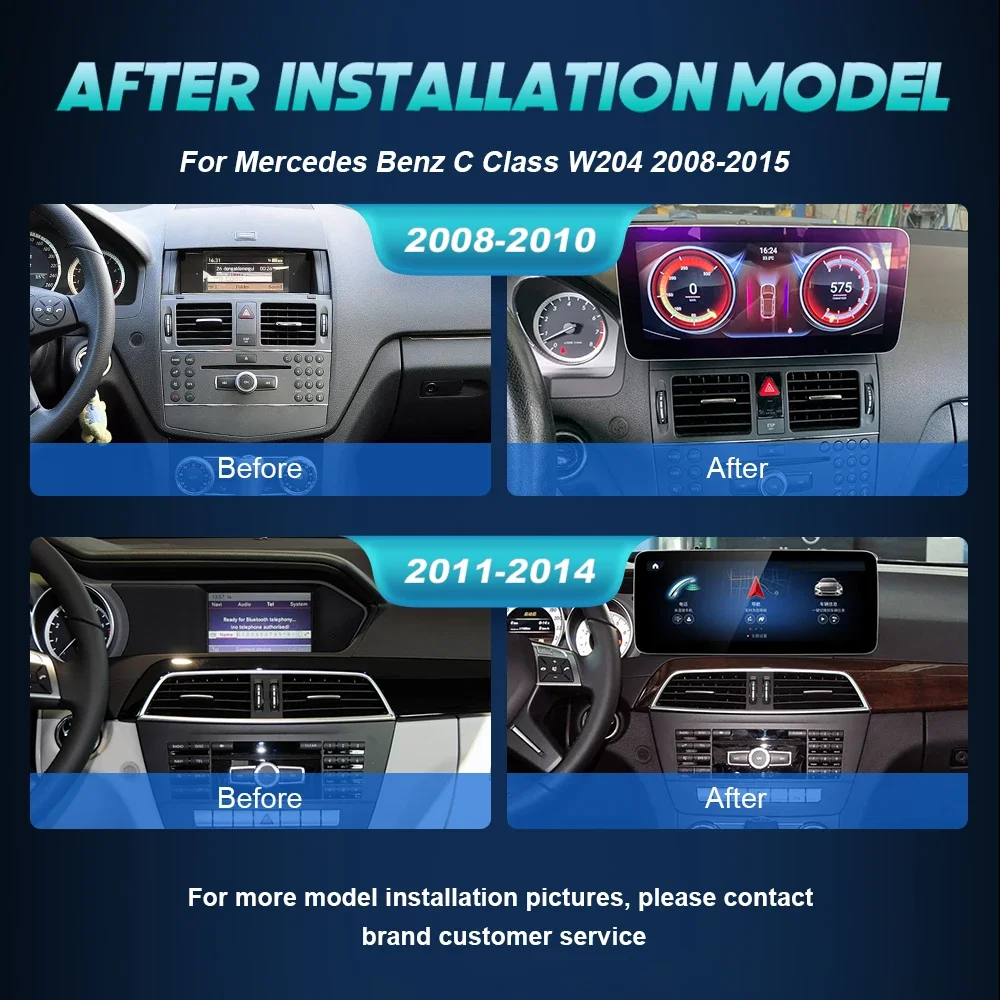 IPS-экран Android 14 авто радио стерео мультимедийный плеер для Mercedes Benz C Class W204 S204