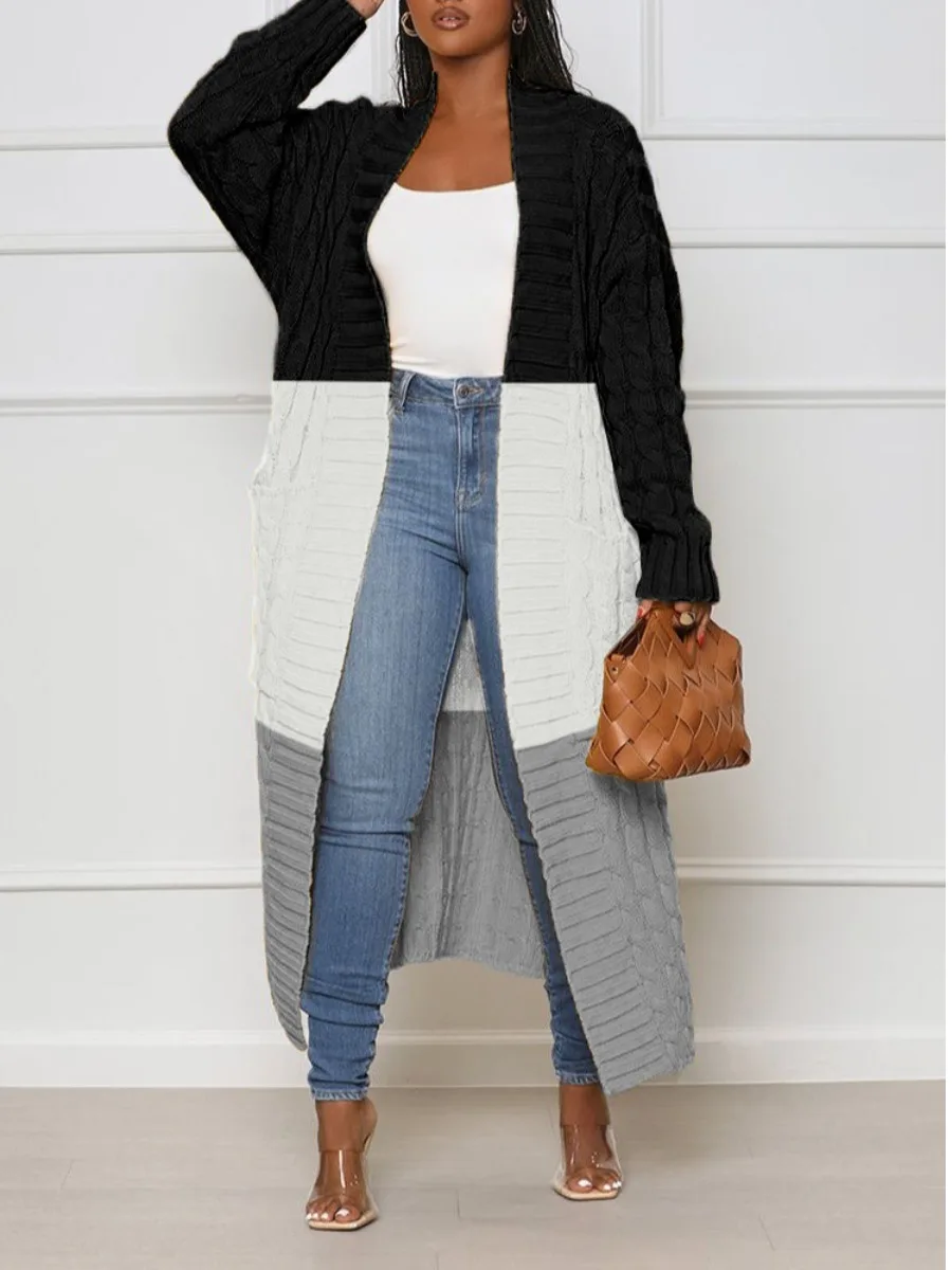 

Кардиган женский длинный составного кроя с карманами и длинным рукавом