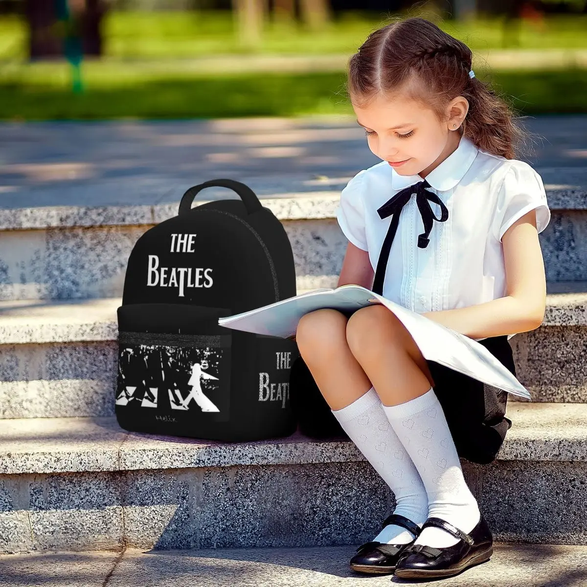 Harajuku The Beatle Memebers Art Student Школьная сумка для книг Холст Рюкзак начальной школы