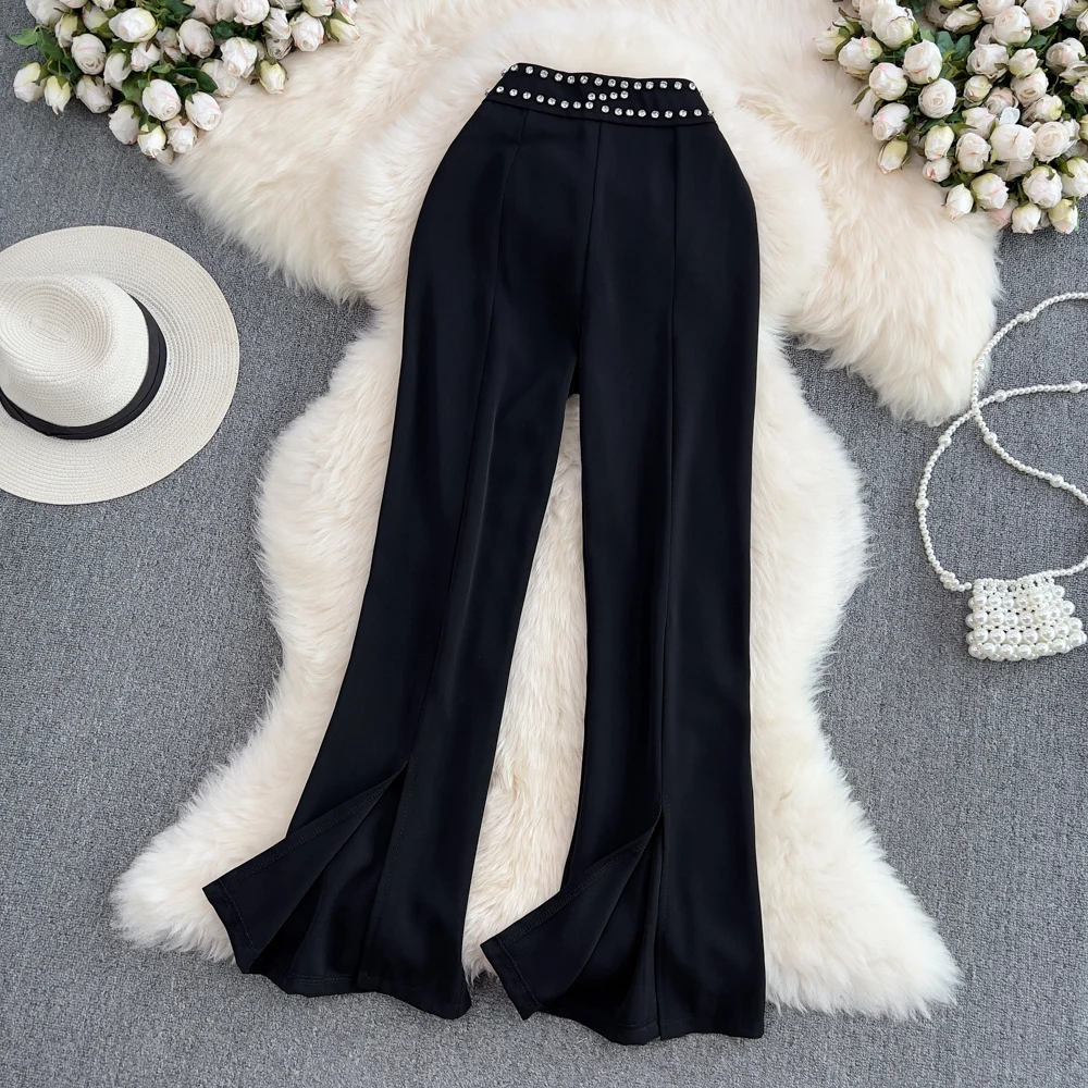 

SuperAen Women's 2022 Summer Solid Casual High-waisted Loose Straight Split Slightly Full Length Flare Pants