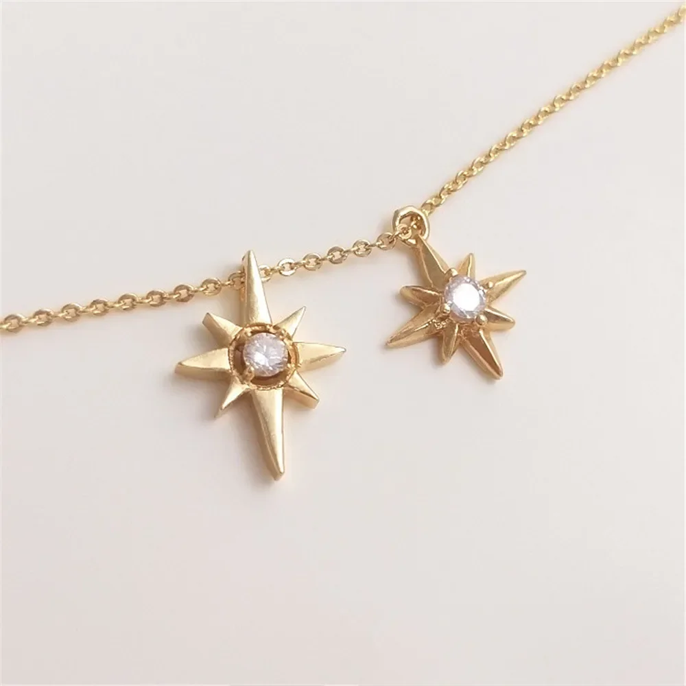 14-каратное позолоченное комплект из циркона кулон с восемью звездами браслет