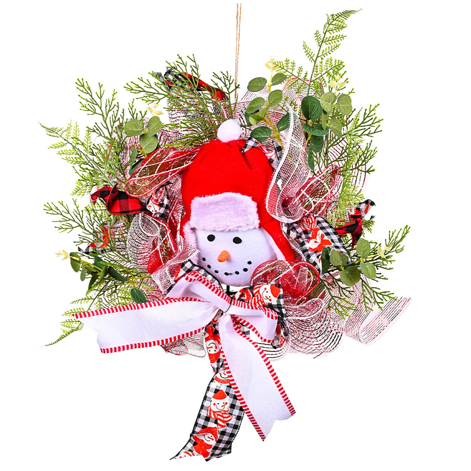 

Рождественский венок, украшение, искусственный снеговик, Рождественский венок, украшение для дома, шелковая лента, искусственные растения, ...