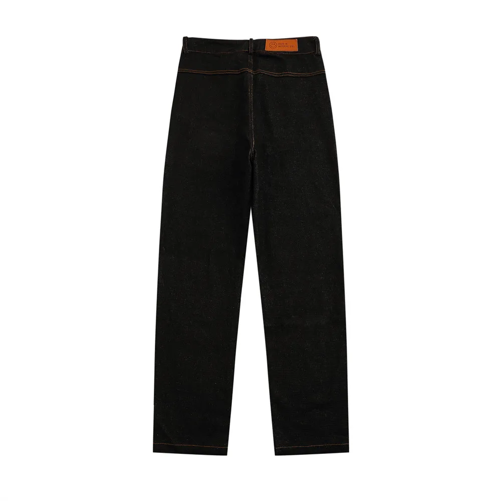 Letter Embroidery Baggy Denim Jeans Men High Street Tide Brand Loose Straight Pants Black Biker Casual Trousers Homme Pantalones