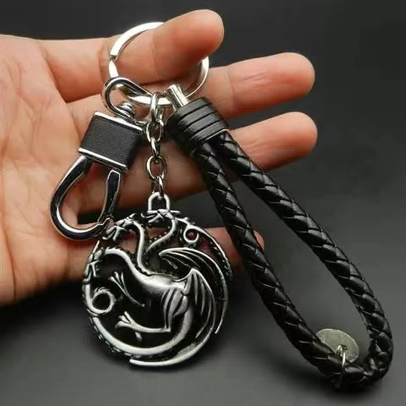 

Movie Season 8 Thrones Keychain House Stark Wolf Head Badge Pendant Key Chains rope Keyring Souvenir Accessories Gift
