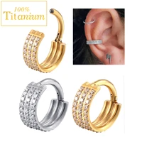 f136 titanium septum piercing ear hoop three row zircon septum clicker earring hinged segment cartilage tragus nose ring jewelry