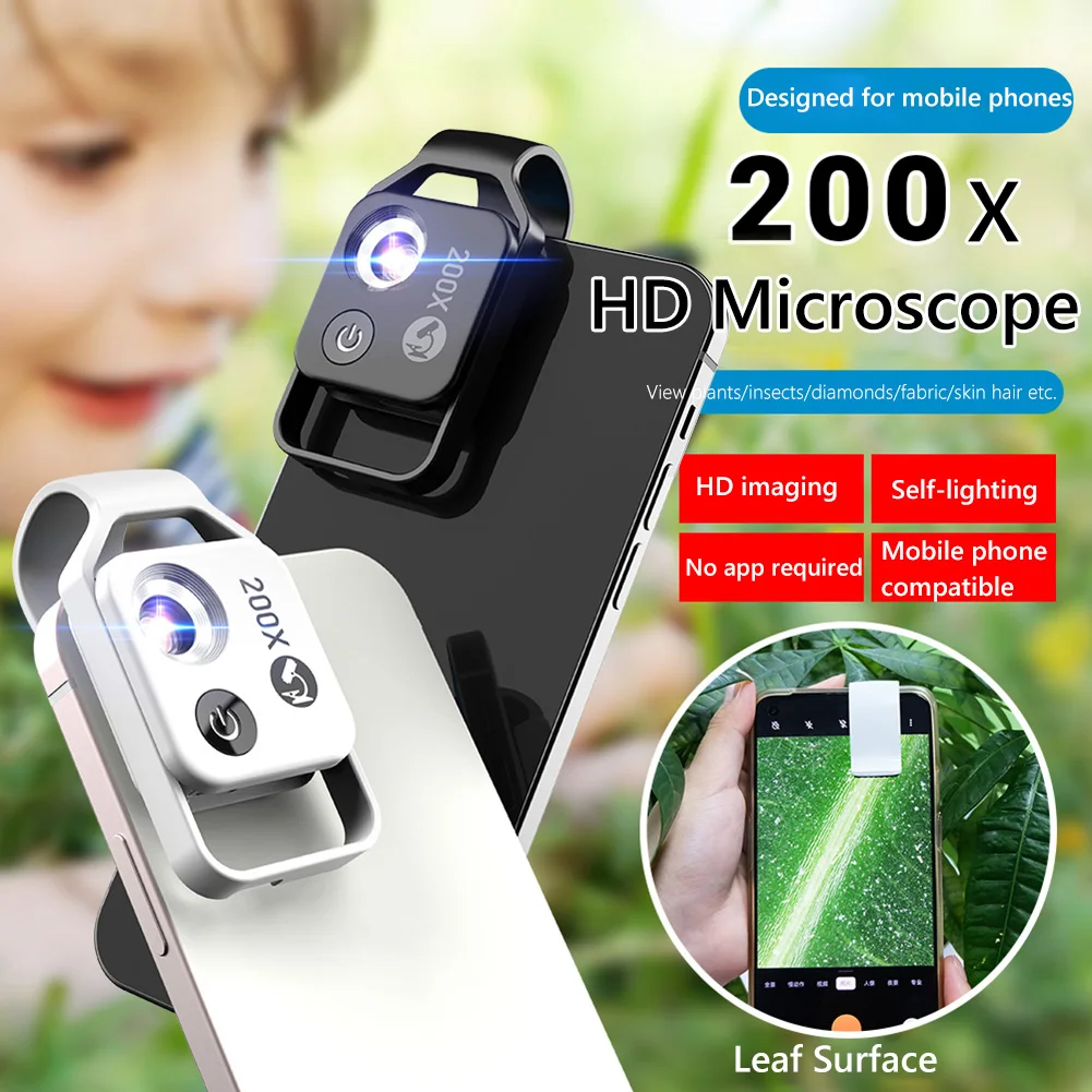 

Mobile Phone Microscope Lens 200X Magnifying Glass Mobile Phone Mini Portable High Magnification Microscope with CPL LED Lights