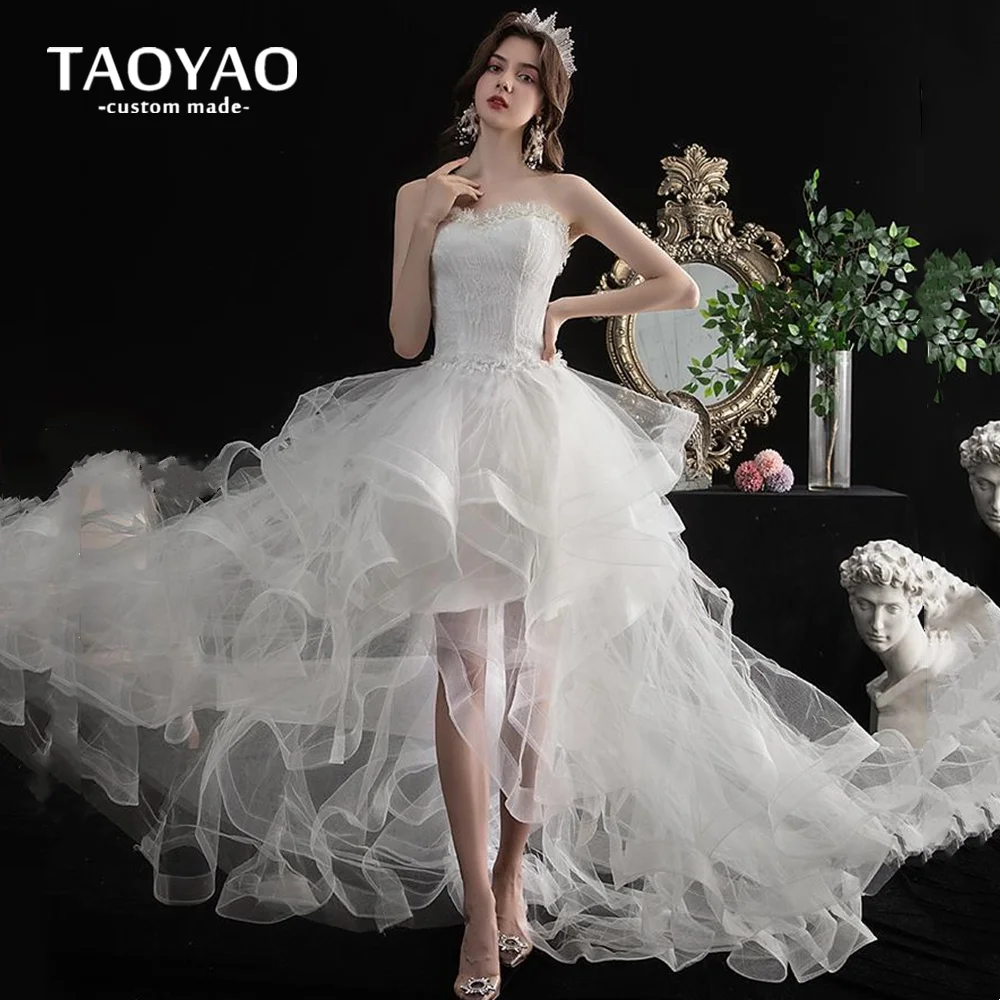 

Lovely High/Low Wedding Dresses Sexy Sweetheart Bridal Gown Backless Sleeveless Lace Dress New Vestido De Novia Robes Soirée