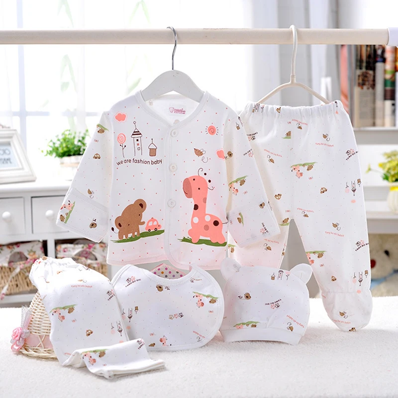 5pcs Baby Girl Clothes 0-3m Spring Summer Print Cartoon Newborn Clothing Gift Set Cotton Baby Boy Clothes Baby Outfit