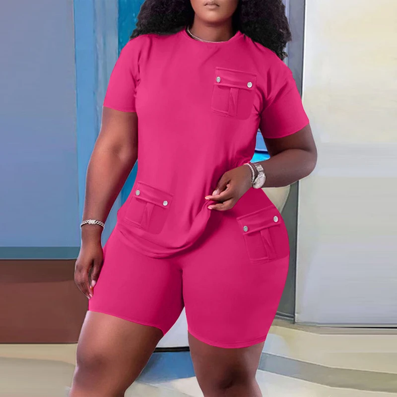

Women Two Piece Suit New Summer Solid Color Button Shorts Suit Women's Short Sleeve Loose Sportswear Suit Fashion Home Sets