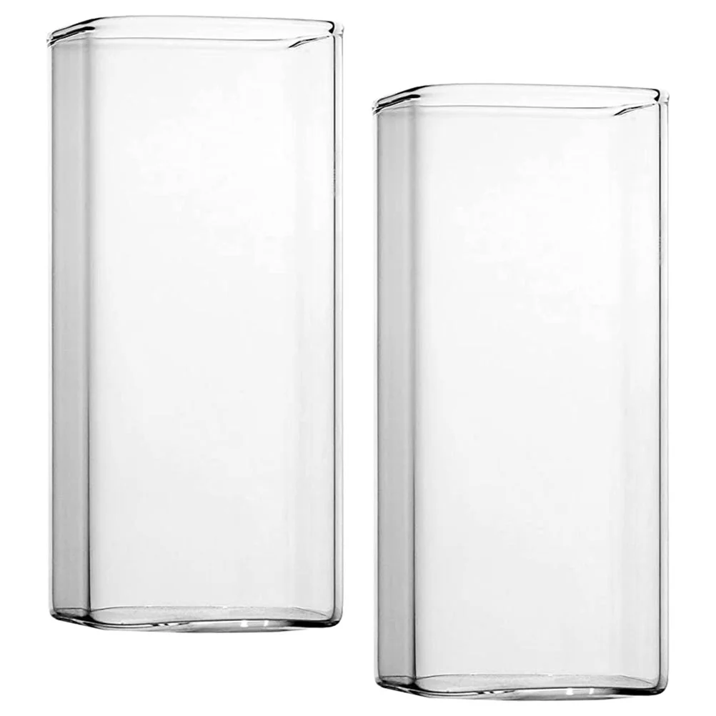 

2pcs Drinking Glasses Square Glass Cups Modern Bar Glassware Clear Square Glasses for Water Coffee Tea